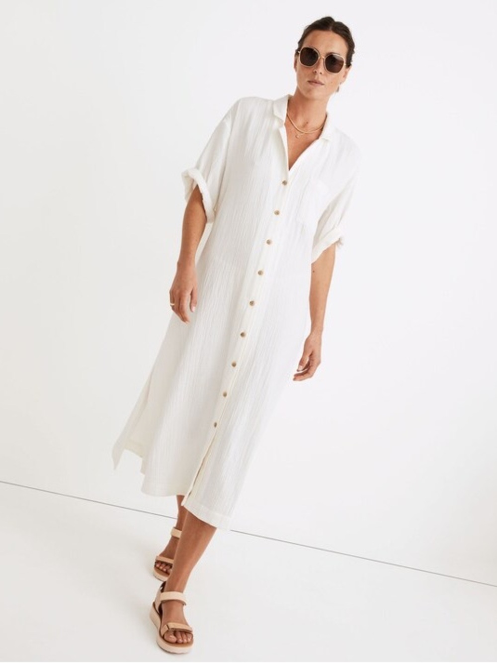 Madewell Lightestspun Cover-Up Maxi Shirtdress Lighthouse Small